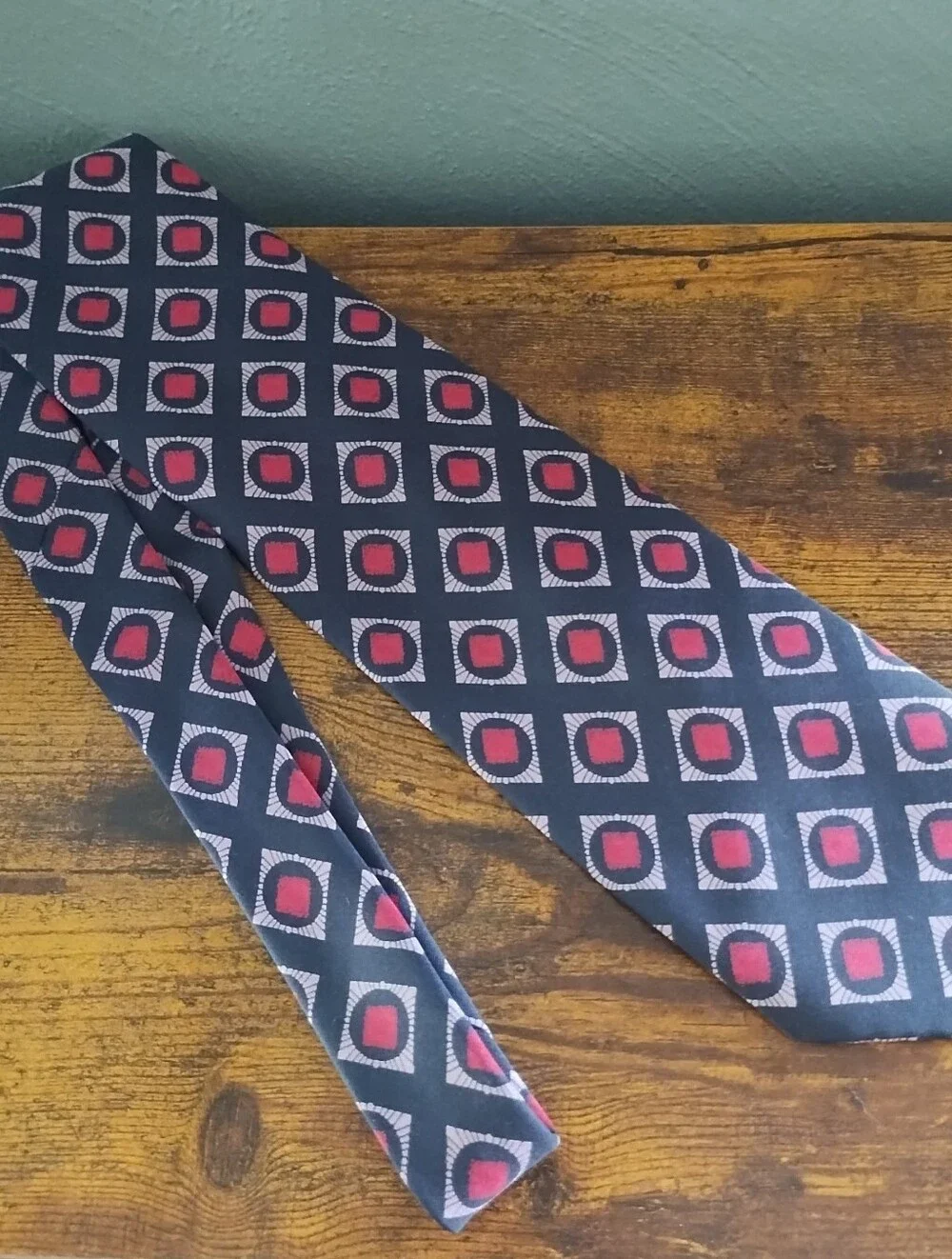 Vintage Giorgio Armani Cravatte Silk Tie Italy Black Red Beige Geometric Luxury